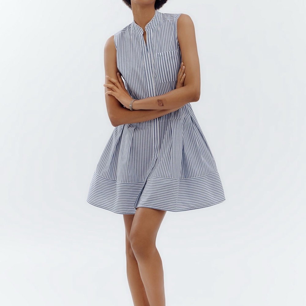Maeve Blue and White Striped Mini Dress Anthropologie